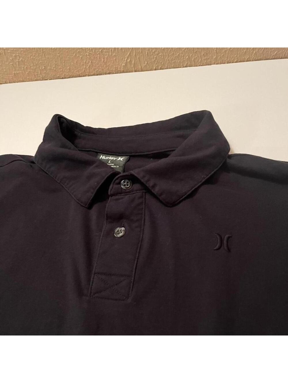 Y2K Hurley Surfwear Plain Black Dri Fit Polo Tee Sized Large